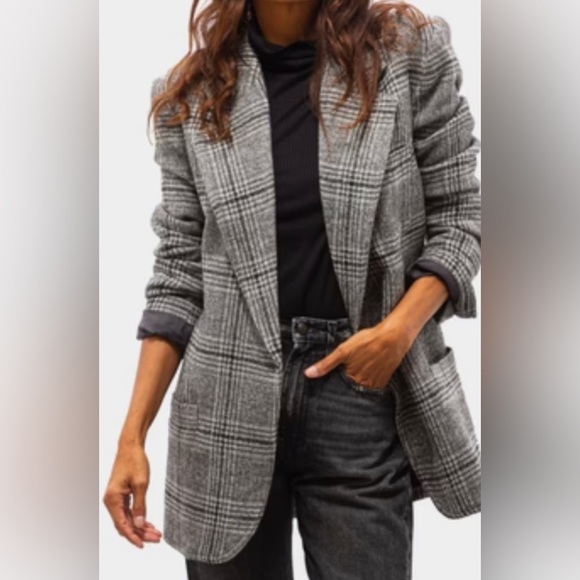 Smythe oversized notched lapel blazer in charcoal glen check - Picture 1 of 9